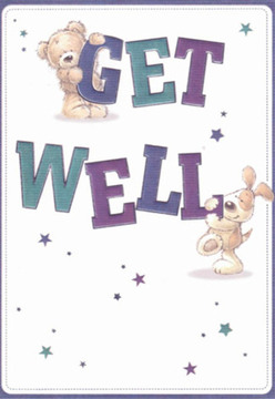 Evoking the neighbourly warmth familiar to residents of Archway, this get well card overflows with comfort and light. Its playful, expertly illustrated scene depicts a cuddly teddy bear clutching the curved top of 'GET' as a lively puppy, eyes bright with hope, balances alongside the boldly lettered 'WELL.' The pair have a softness to their fur that almost leaps from the crisp white card, mirroring the gentle care that Archway Flowers puts into every seasonal bouquet. Hues of purple and teal emphasise the bold text, their vibrance heightened by scattered stars in shades that shimmer across the background-much like the dash of colour from local flower stalls near Holloway Road. Each detail feels thoughtful, from the affectionate tilt of the bear's head to the puppy's playful pose, creating a sense of nurturing energy. It's reminiscent of the small but meaningful acts of kindness neighbours demonstrate every day around Highgate Hill, infusing hope and reassurance. Sending this card, with its loving artistry and promise of healing, is akin to delivering a bespoke bouquet-each stroke and star meant to illuminate difficult moments with care, optimism, and the enduring spirit of Archway.
