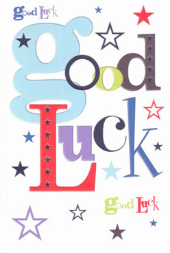 This good luck card radiates an inviting confidence, much like the diverse community spirit found around Archway and the vibrant life of Junction Road. Each hand-lettered word is crafted with a designer's eye: the prominent baby-blue 'g' sets the tone, while bold reds and deep purples add a subtle gravity that tempers the card's playful edge. All across its smooth, white backdrop, stars in every shade-inky indigo, sky blue, soft lavender-sparkle as if drawn from the dreams of children playing in Waterlow Park. The interplay of fonts and colours delivers more than a message; it offers a sense of joyful anticipation, steadfast support, and hopeful possibility. When you hold the card, there's a pleasure to its silky surface, the kind of tactile quality that comes from thoughtful craftsmanship-paralleling the careful selection of fresh blooms at Archway Flowers. Perfect for celebrating milestones big and small, this card would travel well alongside a bouquet sent anywhere in North London, making every recipient feel seen, cheered on, and lucky to have such encouragement on their journey.