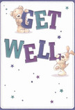 Bright with cheerful energy and sincere kindness, this get well card's illustrated duo-a teddy bear and a playful puppy-emanate the same comforting charm found strolling through Archway's green spaces or stopping in at Archway Flowers for a thoughtful bouquet. The two characters, rendered in friendly browns and creams, joyfully support the prominent 'Get Well' message. The indigo and teal text curves confidently across a creamy background, balanced by sparkling clusters of blue and purple stars dancing above, resembling bursts of hope and resilience often seen in local blooms after a gentle rain. The meticulously drawn fur and expressive faces invite thoughts of gentle embraces and whispered encouragement, while the entire composition radiates optimism. Whether accompanying fresh flowers for a loved one recovering on Tollington Way or standing alone as a caring gesture, this card is a celebration of support, perfectly tailored for the community spirit of Archway.